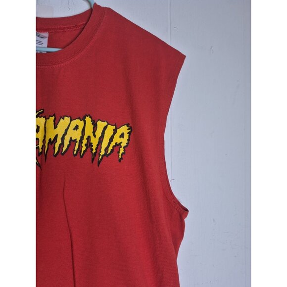 Vtg  Wrestling Shirt Sleeveless Hulkamania Spellout Red Hulk Hogan Men's Size XL - Picture 3 of 9